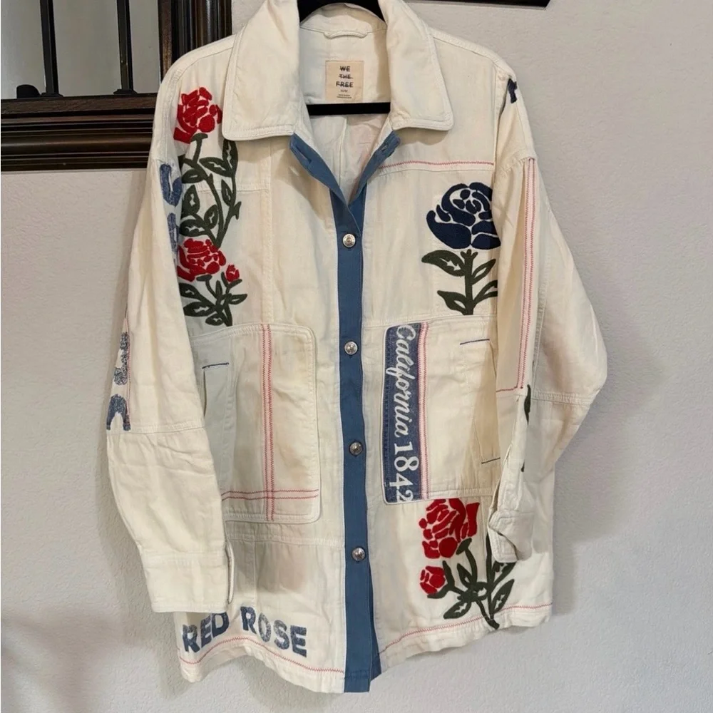 Free People Cream Floral Embroidered Jean Jacket - Picture 5 of 5